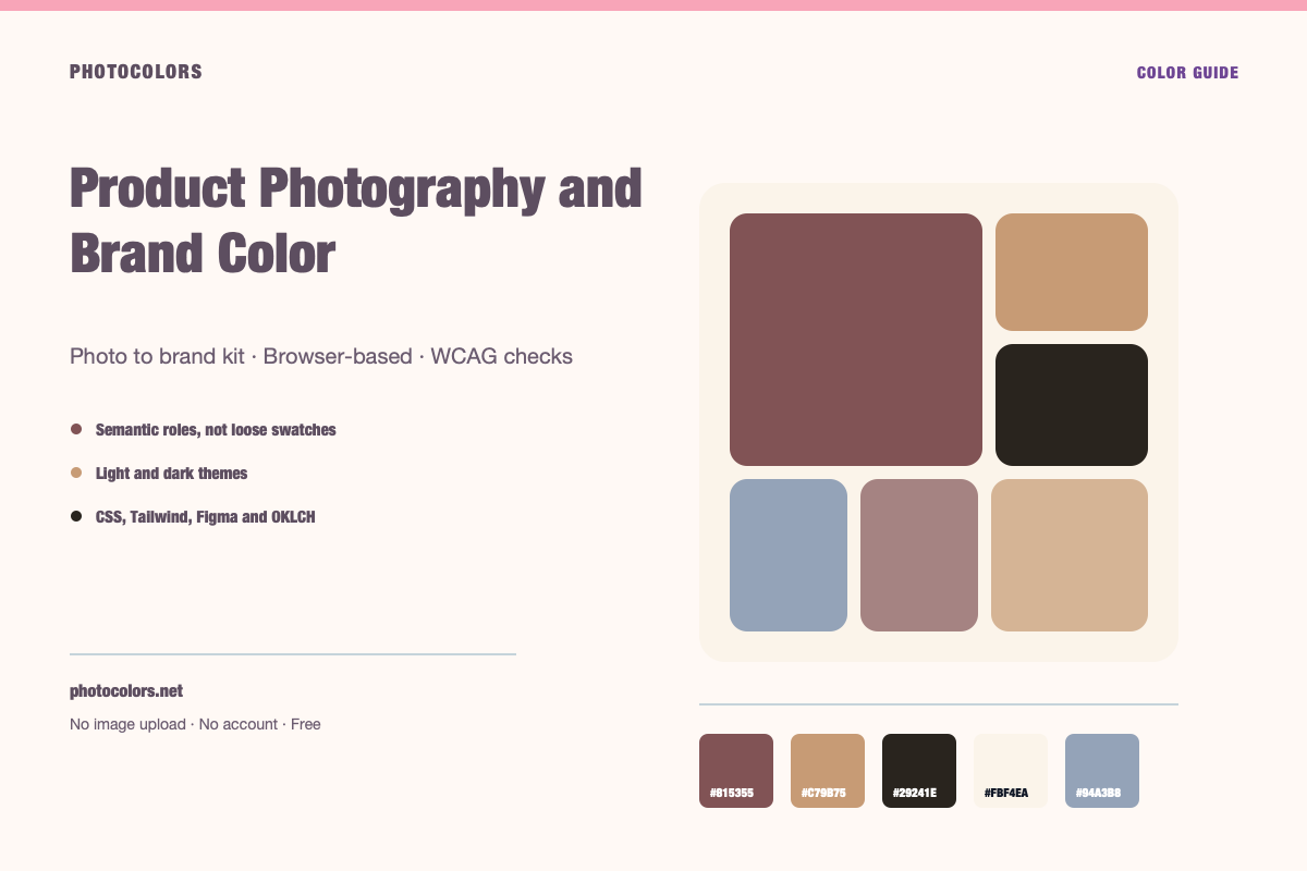 A product photograph with its surface, packaging and accent colors separated into a brand palette